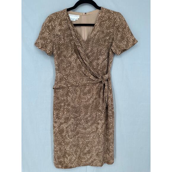 90s Vintage Dress Womens Small Brown Silk Mini Tie Front V Neck Short Sleeve - Picture 5 of 7